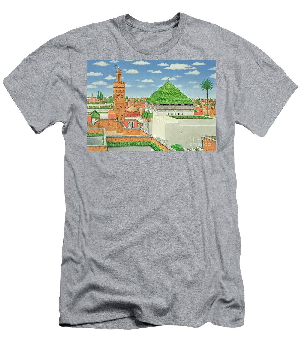 Skyline T-Shirt featuring the painting Rooftops, Marrakech by Larry Smart