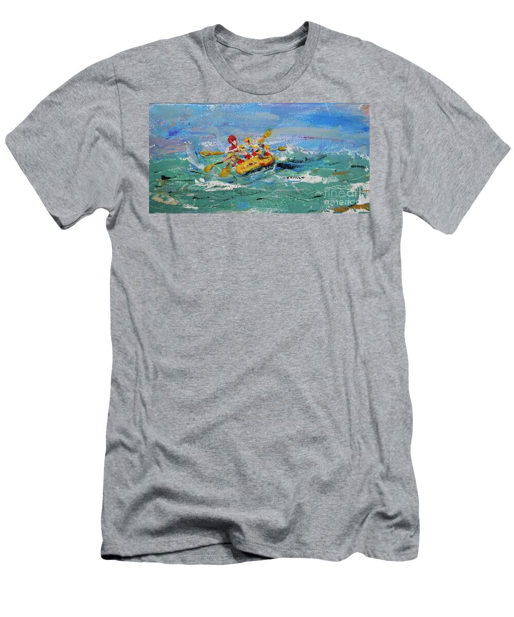 White Water Rafting T-Shirt featuring the painting Rough Waters Rafting by Patty Donoghue
