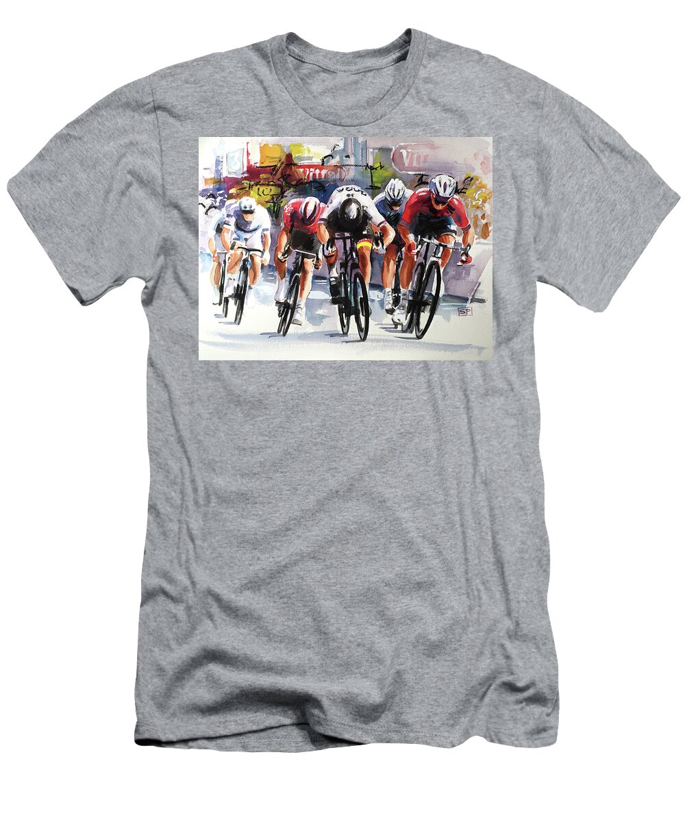 29 Sagan T-Shirt featuring the painting Sagan Sprint Finish Stage 2 by Shirley Peters