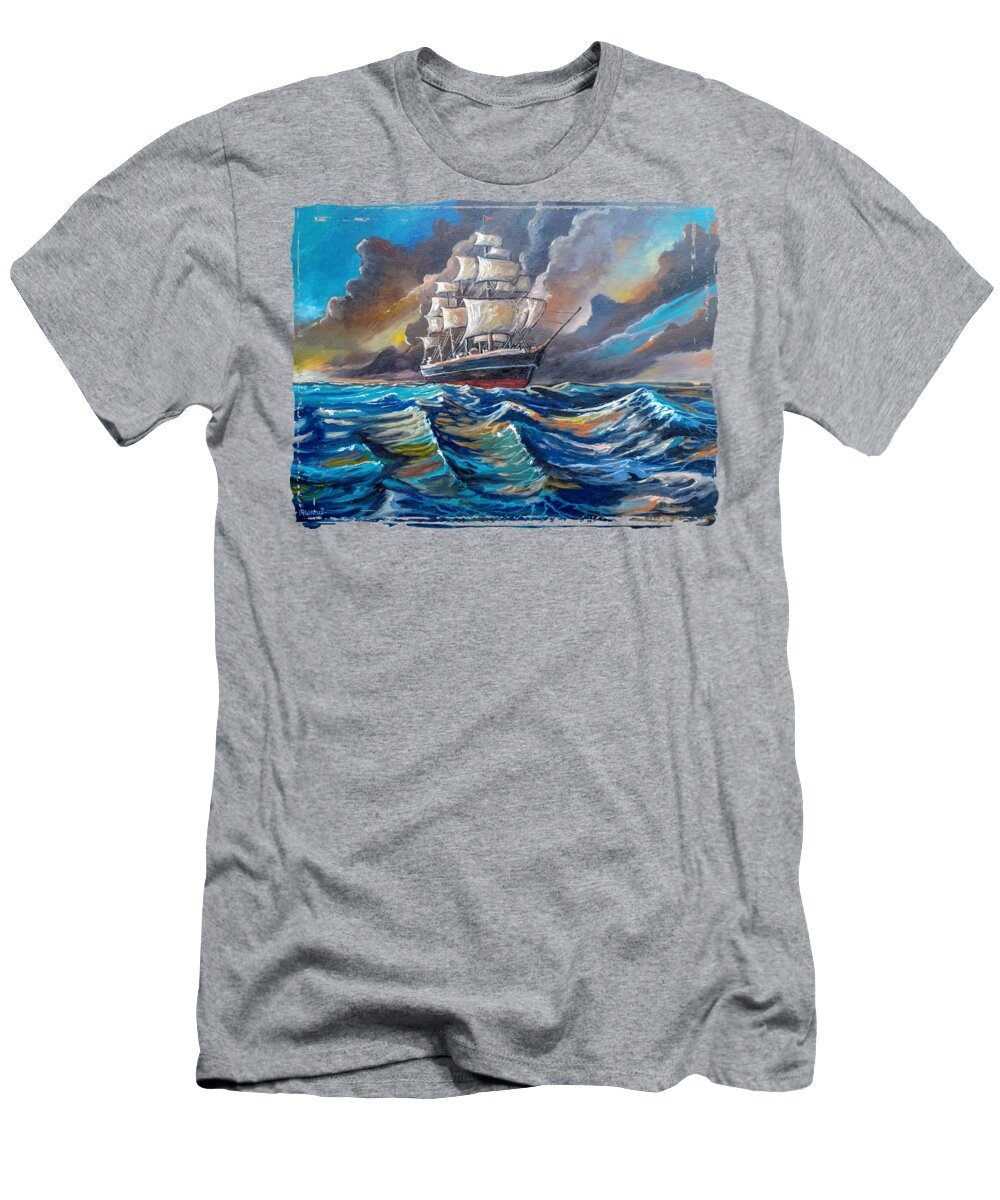 Oil T-Shirt featuring the painting Sail Away by Anthony Mwangi