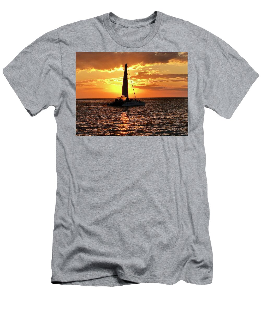 Beach T-Shirt featuring the photograph Sailboat Silhouette Sunset in Captiva Island Florida 2019 by Shelly Tschupp
