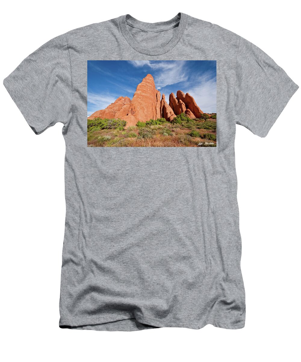 Arches National Park T-Shirt featuring the photograph Sandstone Fins by Jeff Goulden