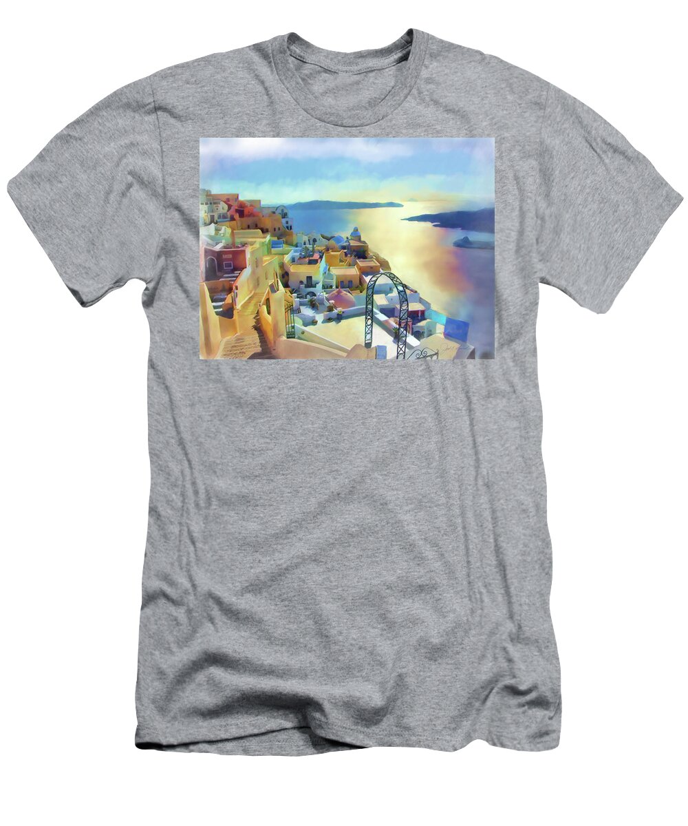 Mediterranean T-Shirt featuring the painting Santorini Afternoon by Joel Smith
