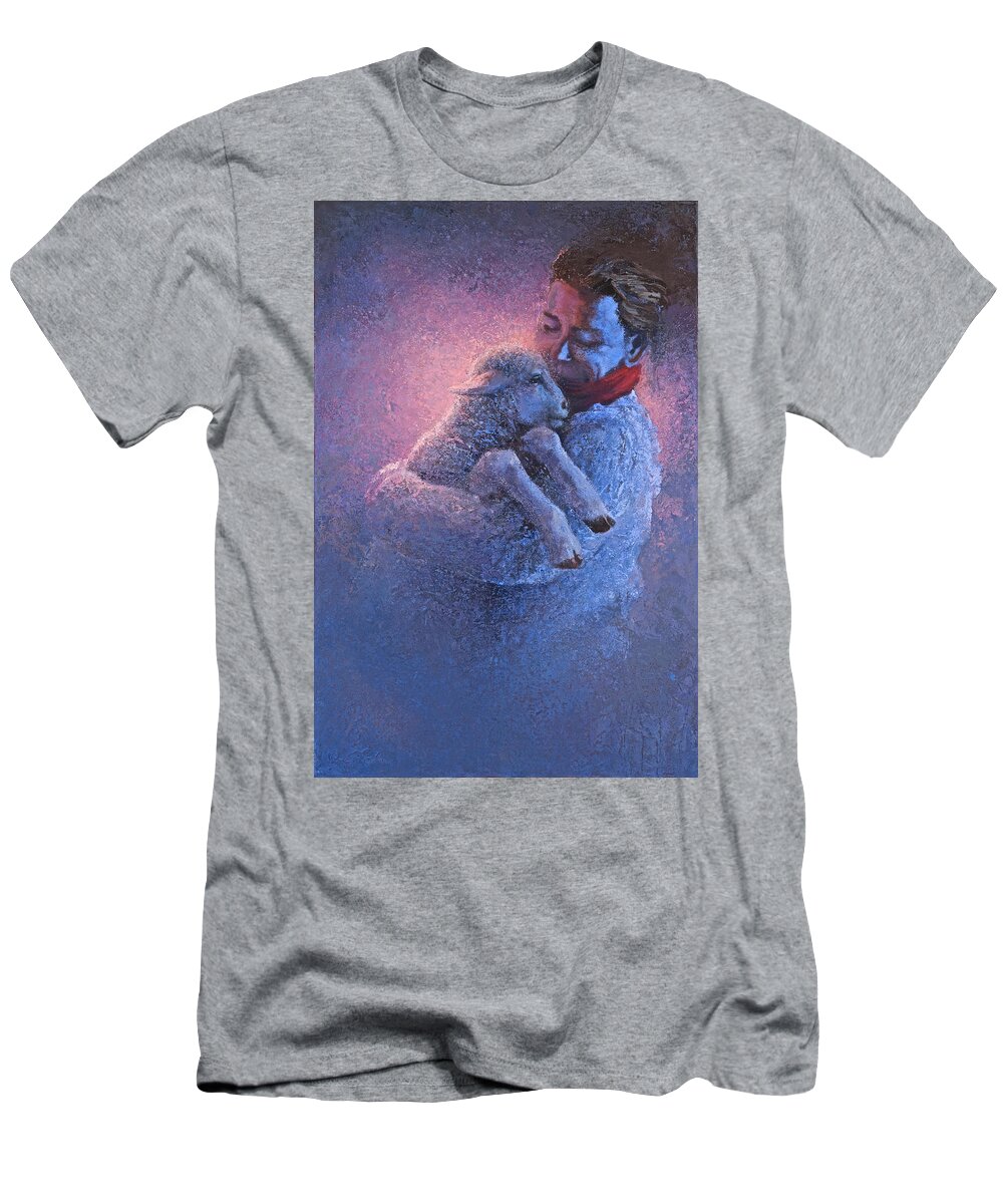 Lamb T-Shirt featuring the painting Saving Grace by Mia DeLode