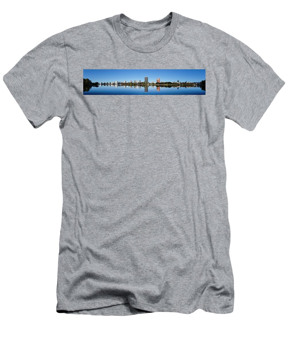 Photography T-Shirt featuring the photograph Skyline Of Oakland And Lake Merritt by Panoramic Images