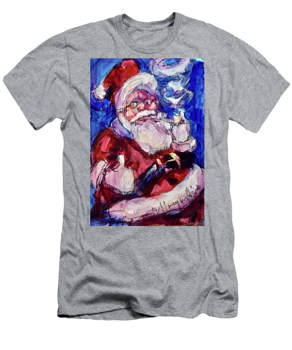 Painting T-Shirt featuring the painting Smokin' Santa by Les Leffingwell