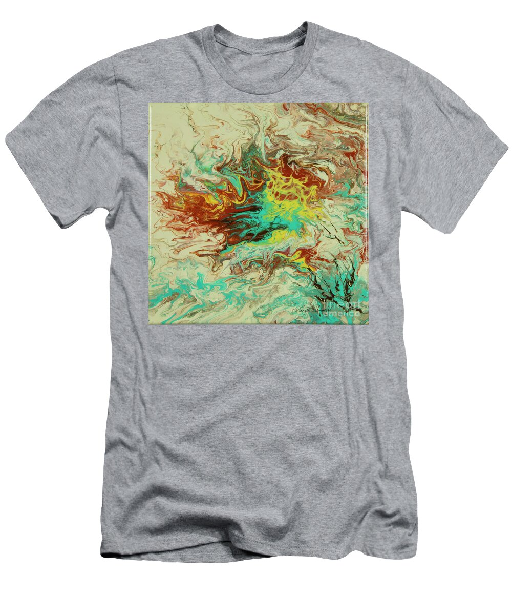 Poured Acrylic T-Shirt featuring the painting Southwest Eddies by Lucy Arnold