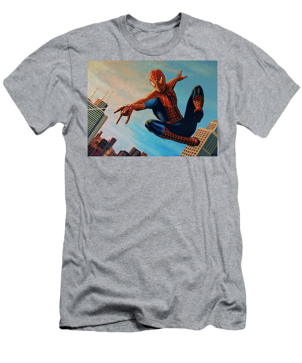 Spiderman T-Shirt featuring the painting Spiderman 3 Painting by Paul Meijering
