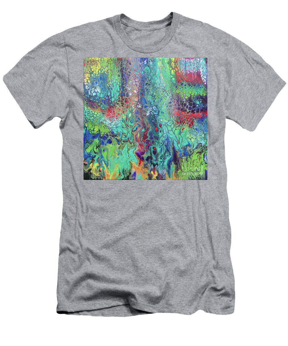 Poured Acrylic T-Shirt featuring the painting Spring Rush by Lucy Arnold