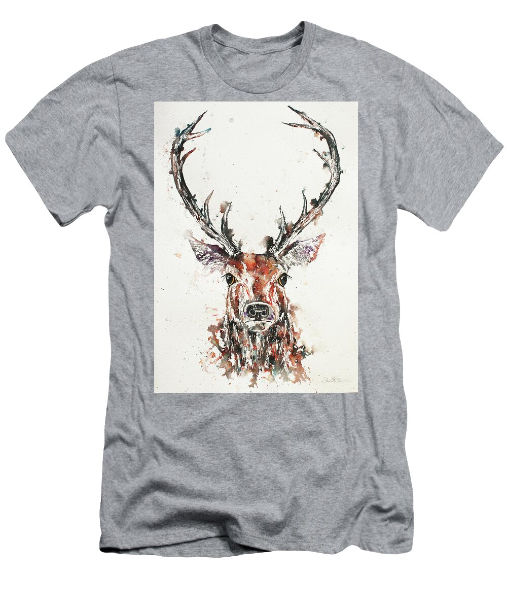 Stag T-Shirt featuring the painting Stag Portrait by John Silver