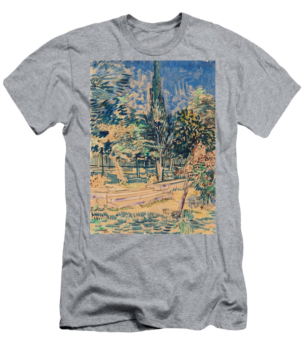 Chalk T-Shirt featuring the painting Stairs in the Garden of the Asylum. by Vincent van Gogh -1853-1890-
