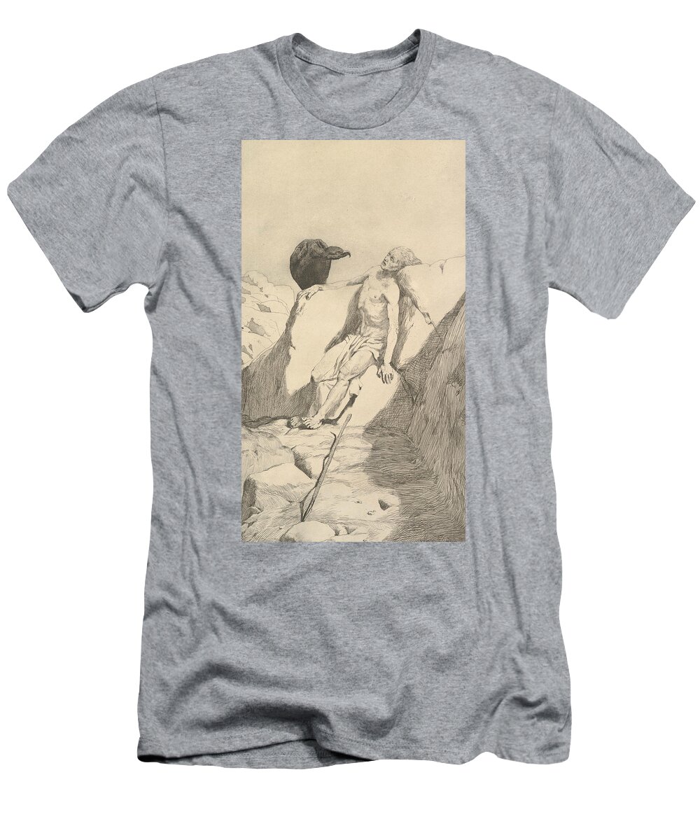 19th Century Art T-Shirt featuring the relief Sterbender Wanderer, from the series Radierte Skizzen by Max Klinger