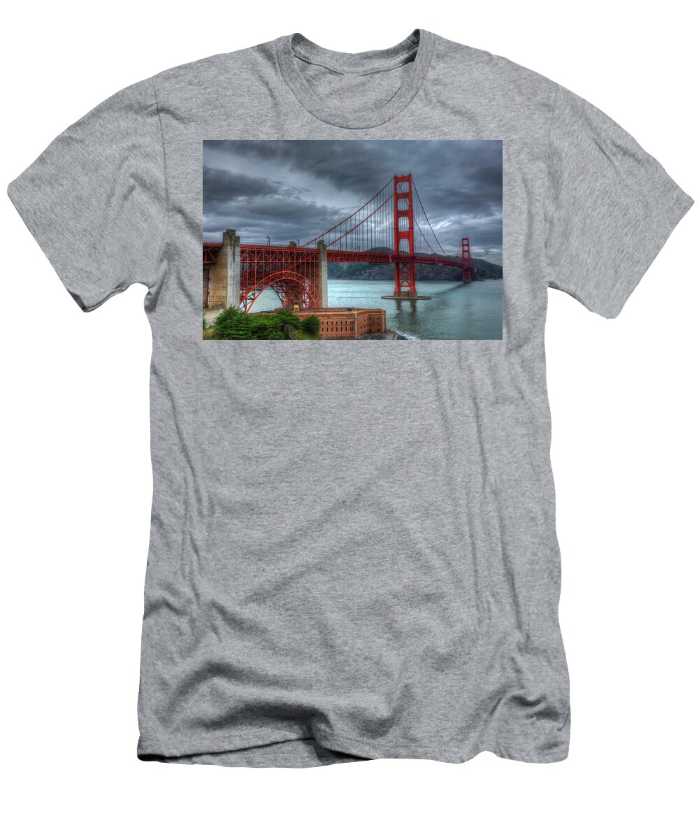 Landscape T-Shirt featuring the photograph Stormy Golden Gate Bridge by Harry B Brown