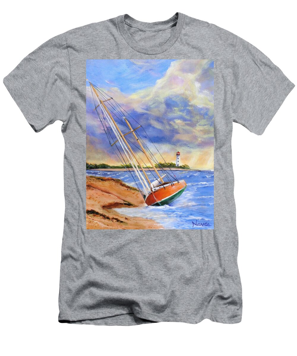 Storm T-Shirt featuring the painting Storm Boat Beaching by Deborah Naves
