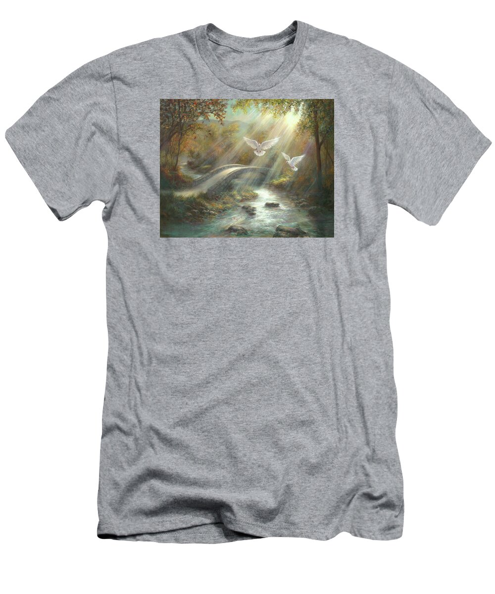 Dove T-Shirt featuring the painting Sunlight Kisses by Lynne Pittard