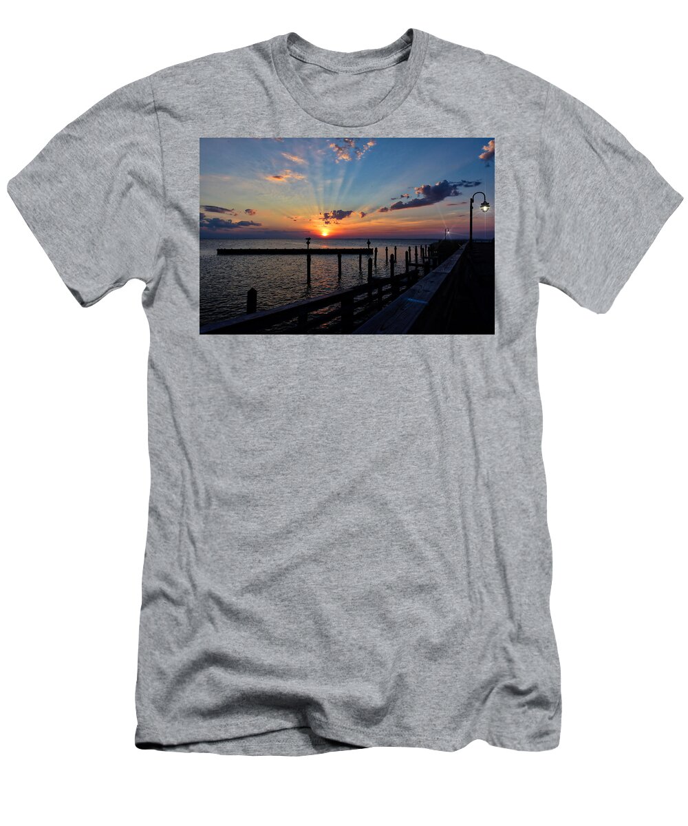Chesapeake Beach T-Shirt featuring the photograph Sunrise at the Pier by Richard Gehlbach