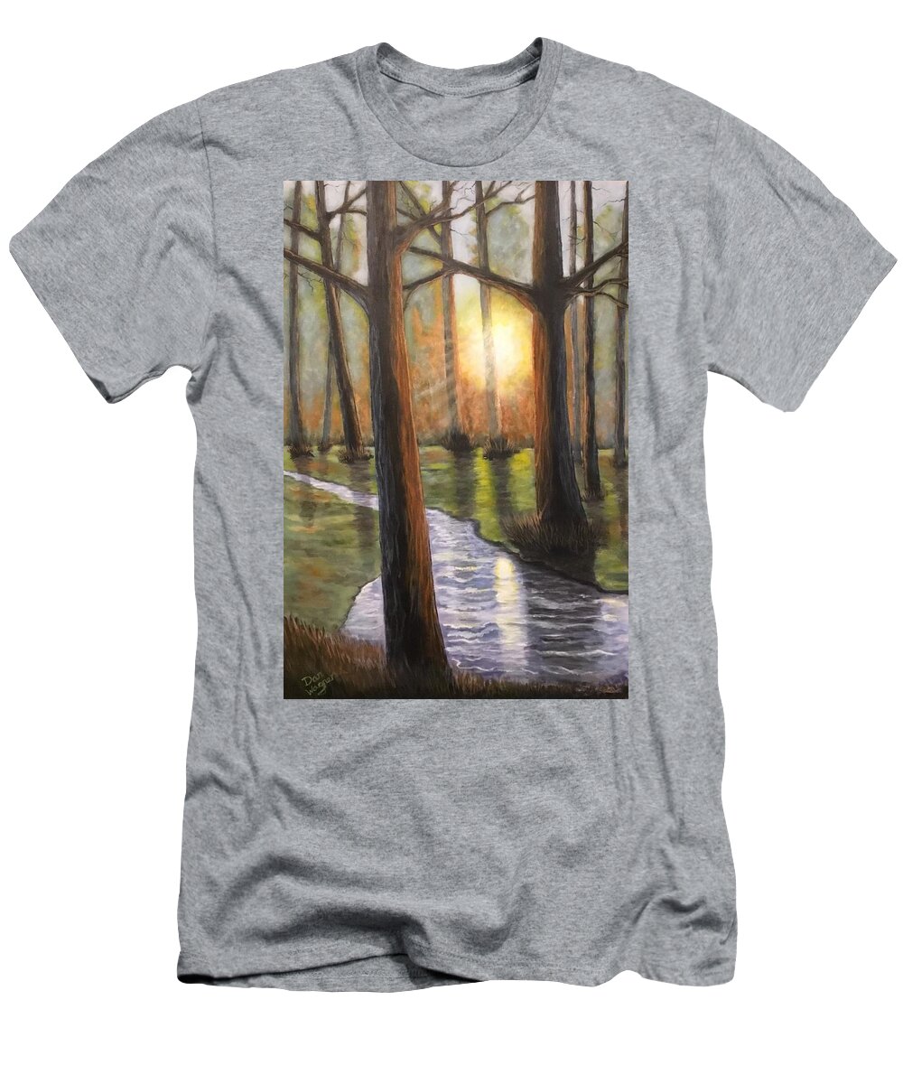Tree T-Shirt featuring the painting Sunrise Creek II by Dan Wagner