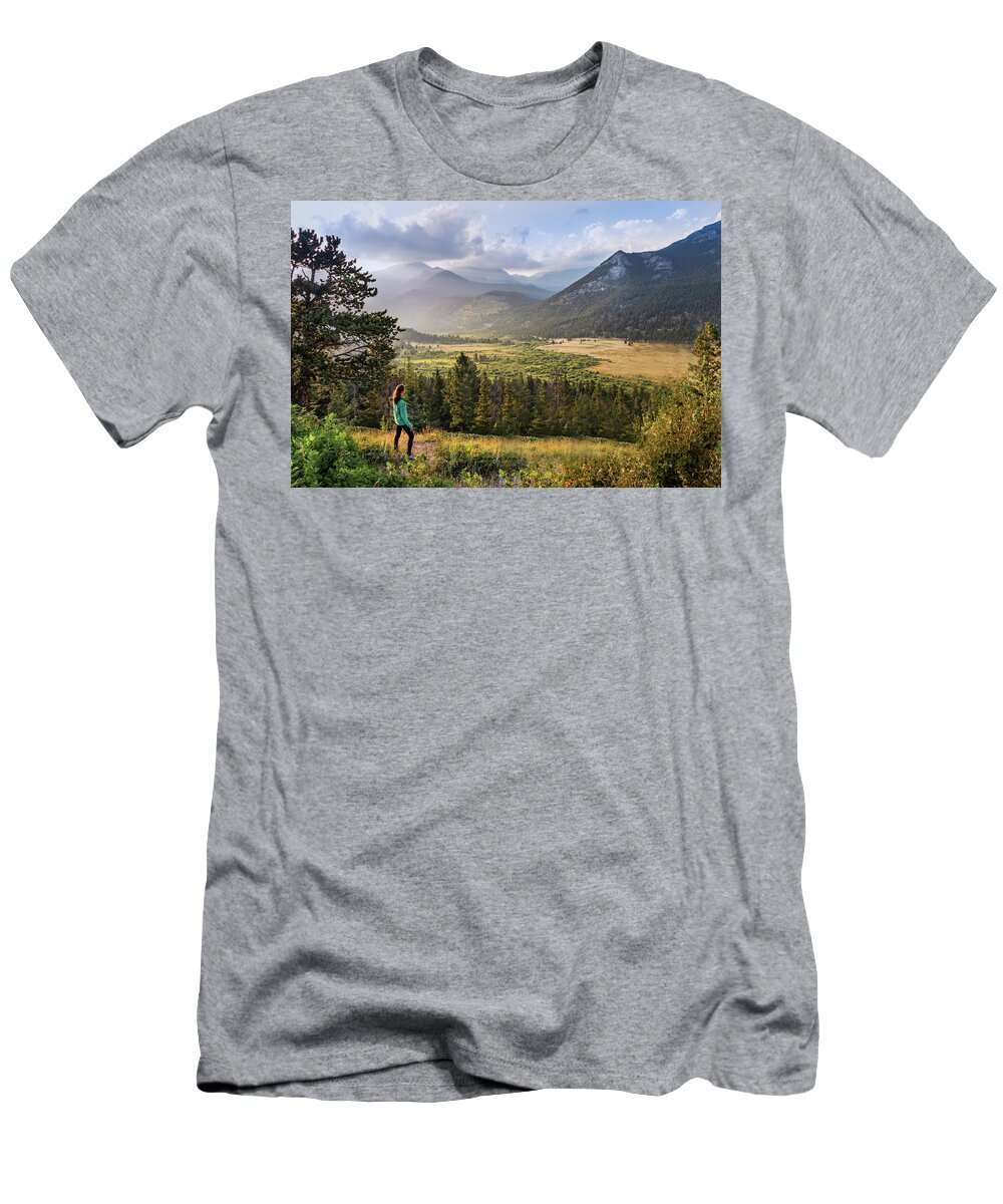 Horseshoe Park T-Shirt featuring the photograph Sunset in the Rockies by James Woody