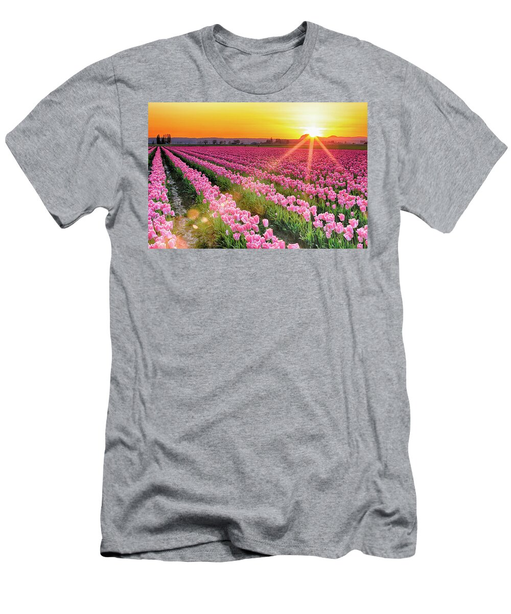 Tulip T-Shirt featuring the photograph Sunset in the Skagit by Briand Sanderson