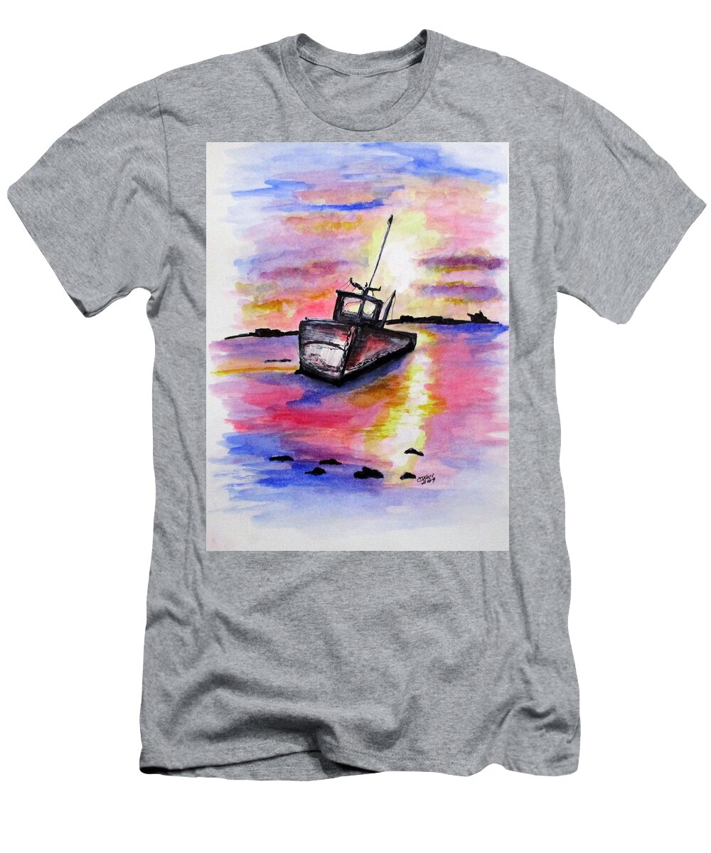 Pink T-Shirt featuring the painting Sunset Rest by Clyde J Kell