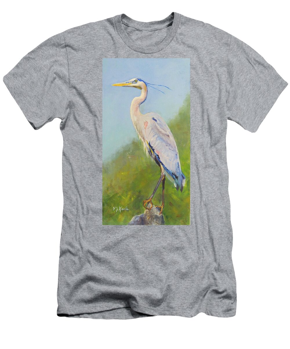 Bird T-Shirt featuring the painting Surveyor - Great Blue Heron by Marsha Karle