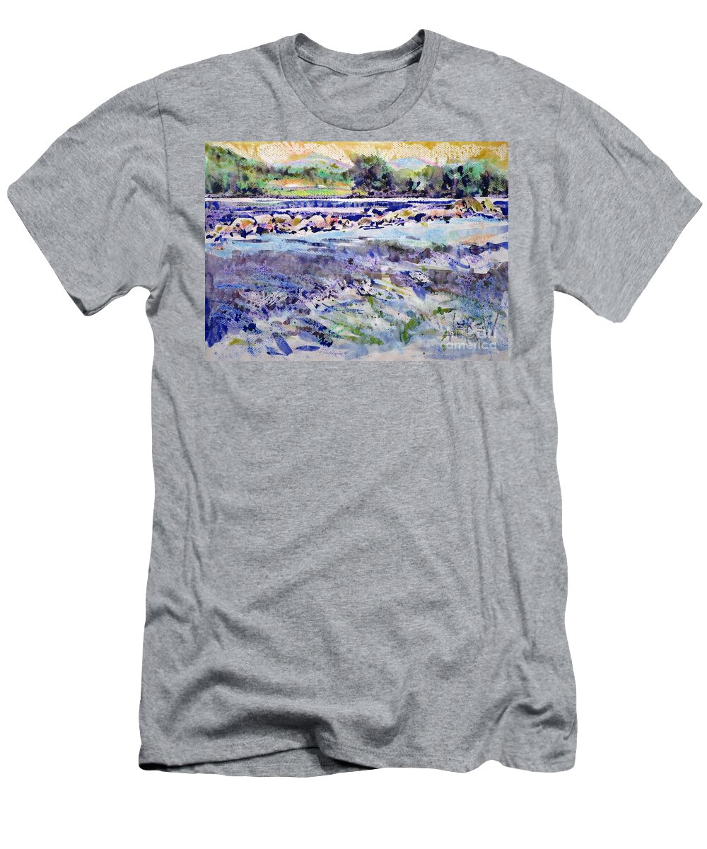 Susquehanna River T-Shirt featuring the painting Susquehanna Rocks by Larry Lerew