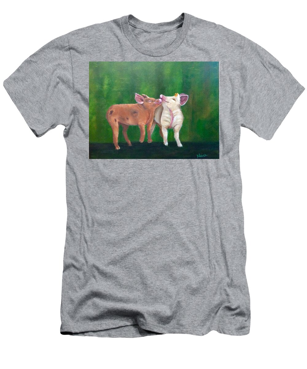 Pigs T-Shirt featuring the painting Swine Snuggles by Deborah Naves