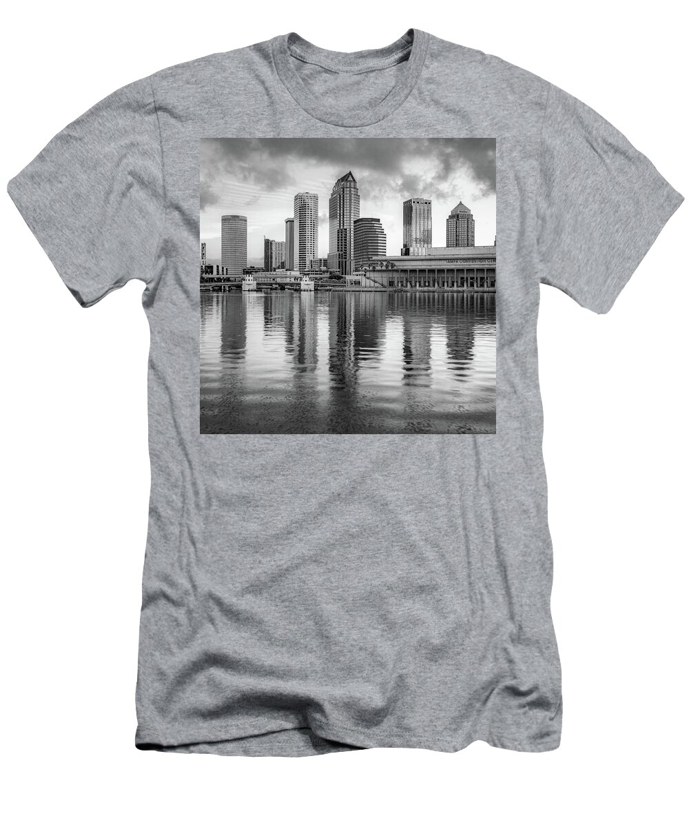 America T-Shirt featuring the photograph Tampa Skyline Monochrome Architecture on the Bay 1x1 by Gregory Ballos