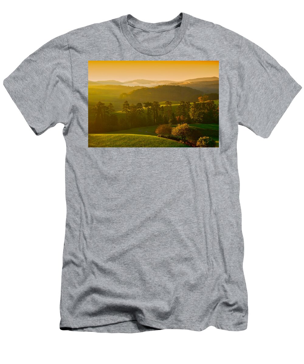 Dawn's Gentle Rays Lightly Brush The Rolling Hills Of The Asmokey Mountains T-Shirt featuring the photograph Smokey Mountain Sunrise by Tom Gresham