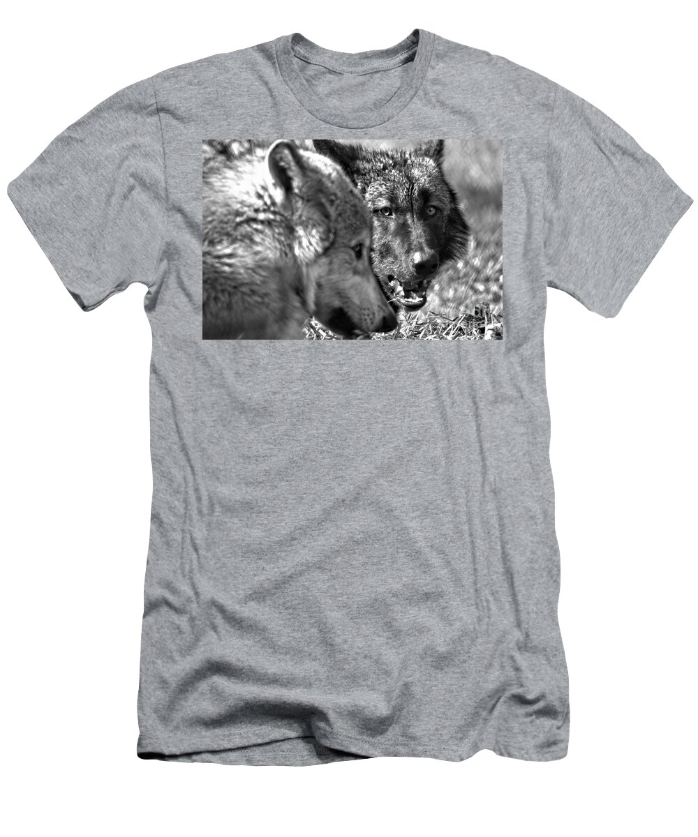 Wolf T-Shirt featuring the photograph That's My Bone Black And White by Adam Jewell