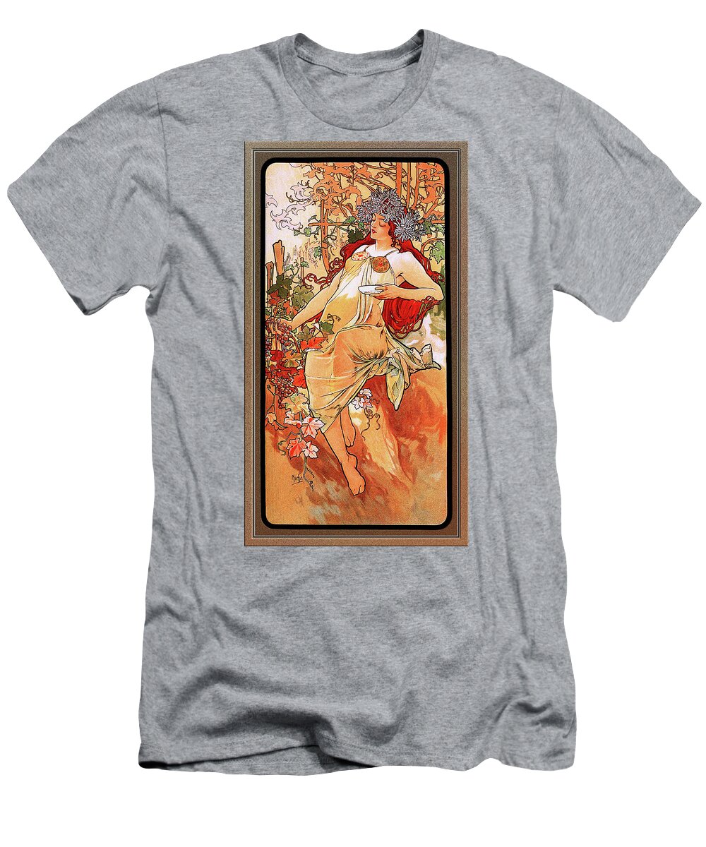 The Autumn T-Shirt featuring the painting The Autumn by Alphonse Mucha by Rolando Burbon