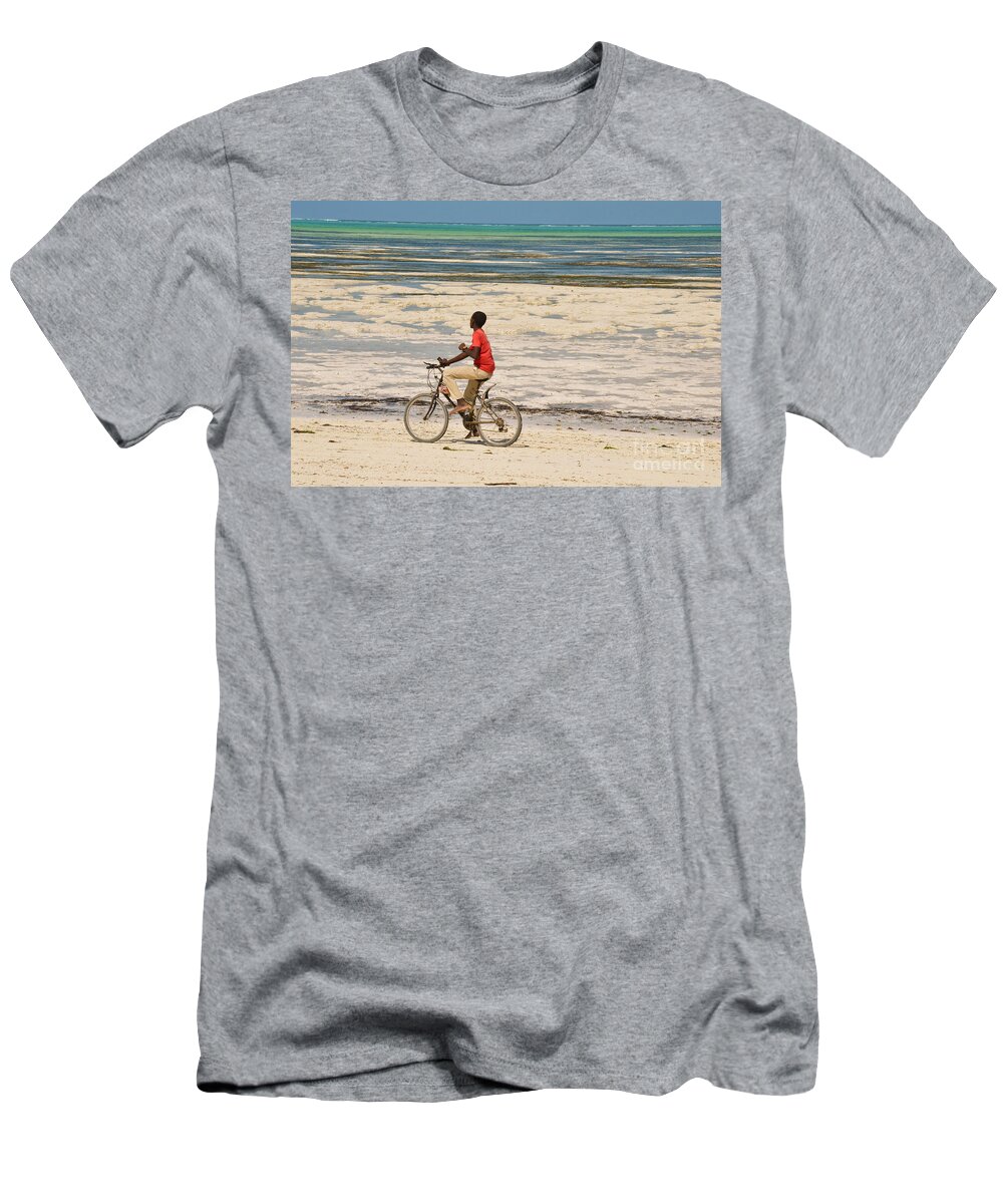 Bike T-Shirt featuring the pyrography The bike rider on the beach by Yavor Mihaylov