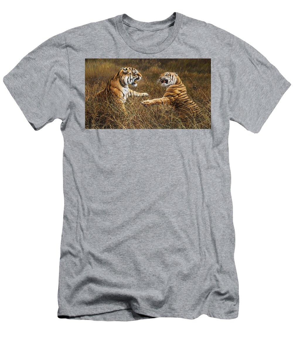 Paintings T-Shirt featuring the painting The Fight - Tigers Feud by Alan M Hunt by Alan M Hunt