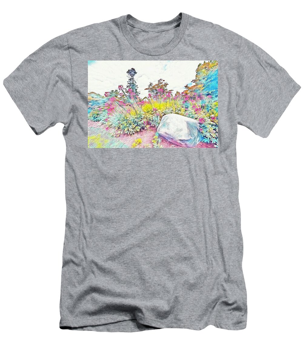 Flowers T-Shirt featuring the digital art The Flower Garden by Jerry Cahill