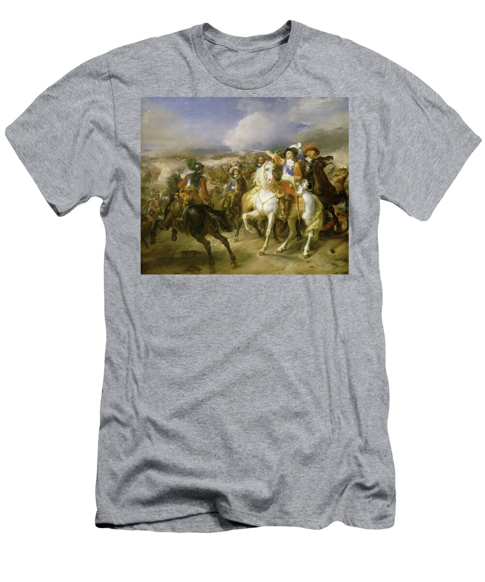 Franque T-Shirt featuring the painting The Grand Conde at the Battle of Lens, 1648 by Jean-Pierre Franque
