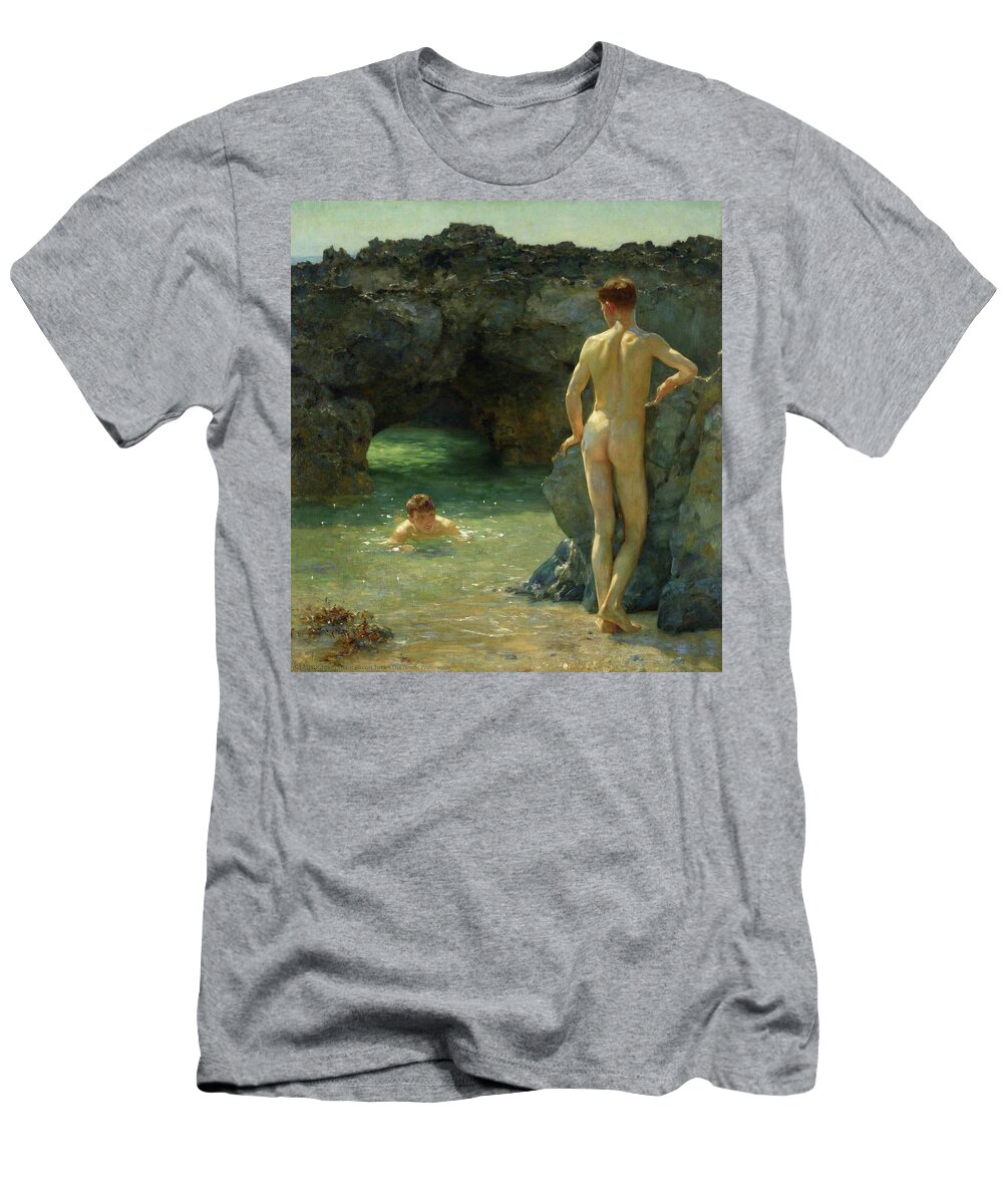 Green T-Shirt featuring the painting The Green Waterways by Henry Scott Tuke