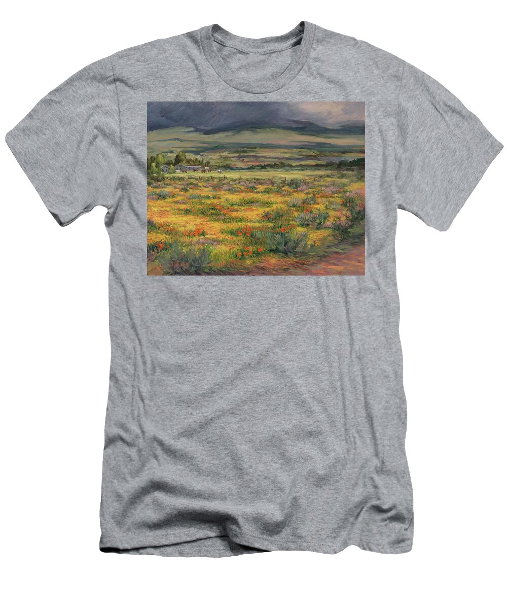 Poppies T-Shirt featuring the painting The Long View by Jane Thorpe