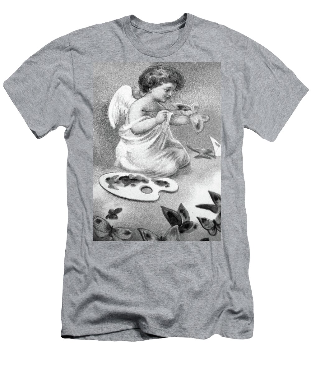 Angel T-Shirt featuring the photograph The Painter in Black and White by Munir Alawi