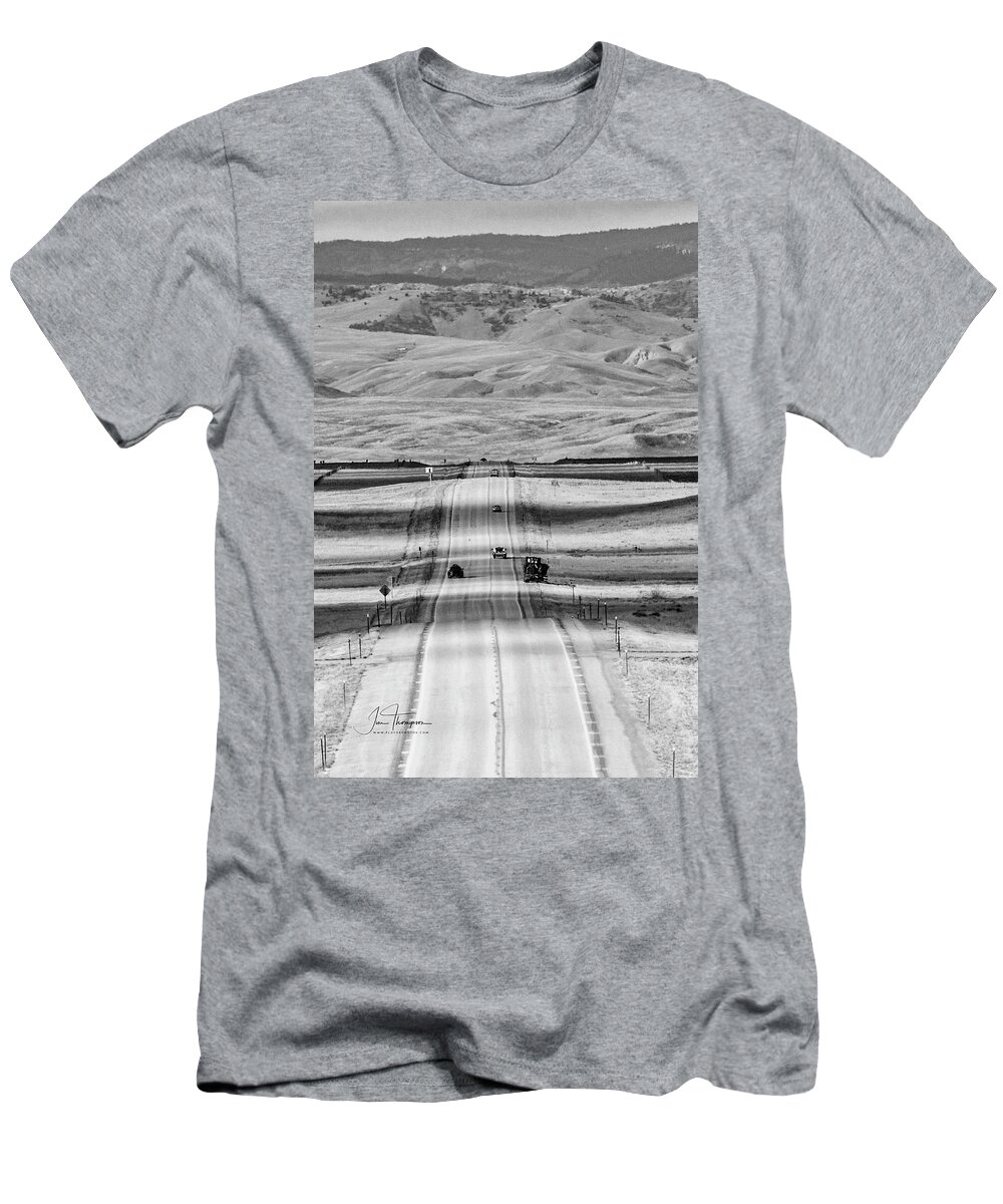 Highway T-Shirt featuring the photograph The Road From Casper by Jim Thompson