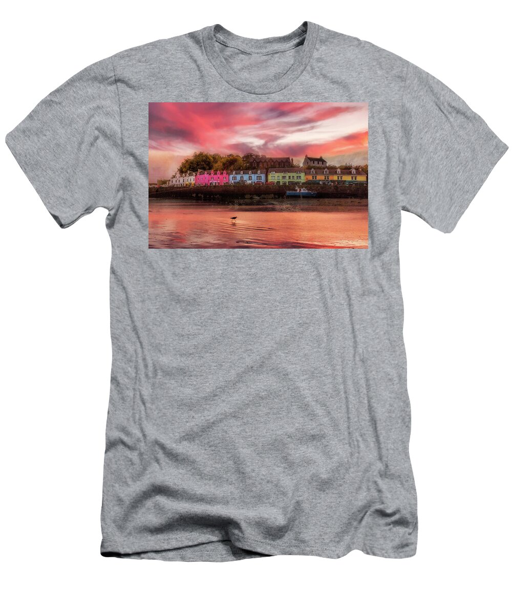 Barns T-Shirt featuring the photograph The Village of Portree Scotland at Sunset by Debra and Dave Vanderlaan