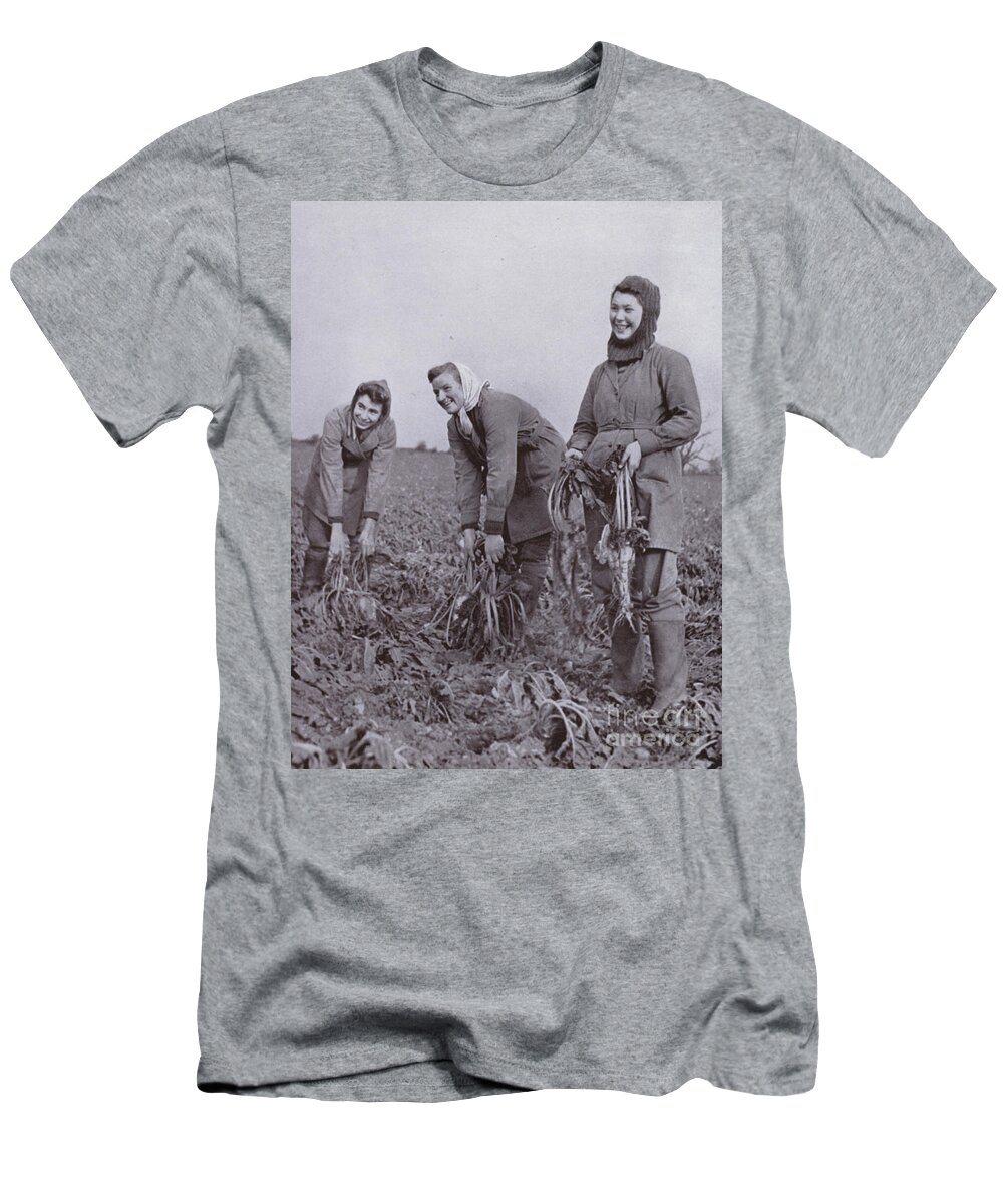 History T-Shirt featuring the photograph The Womens Land Army In The Front Line, Sugar Beet Lifting by Harold Burdekin