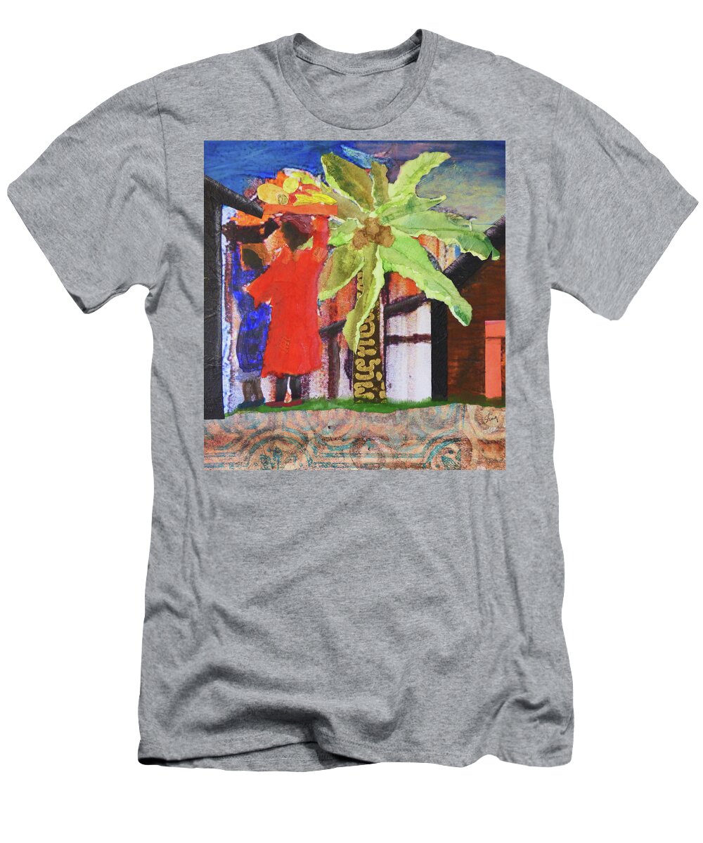 Mixed Media T-Shirt featuring the mixed media To Market II by Sharon Williams Eng