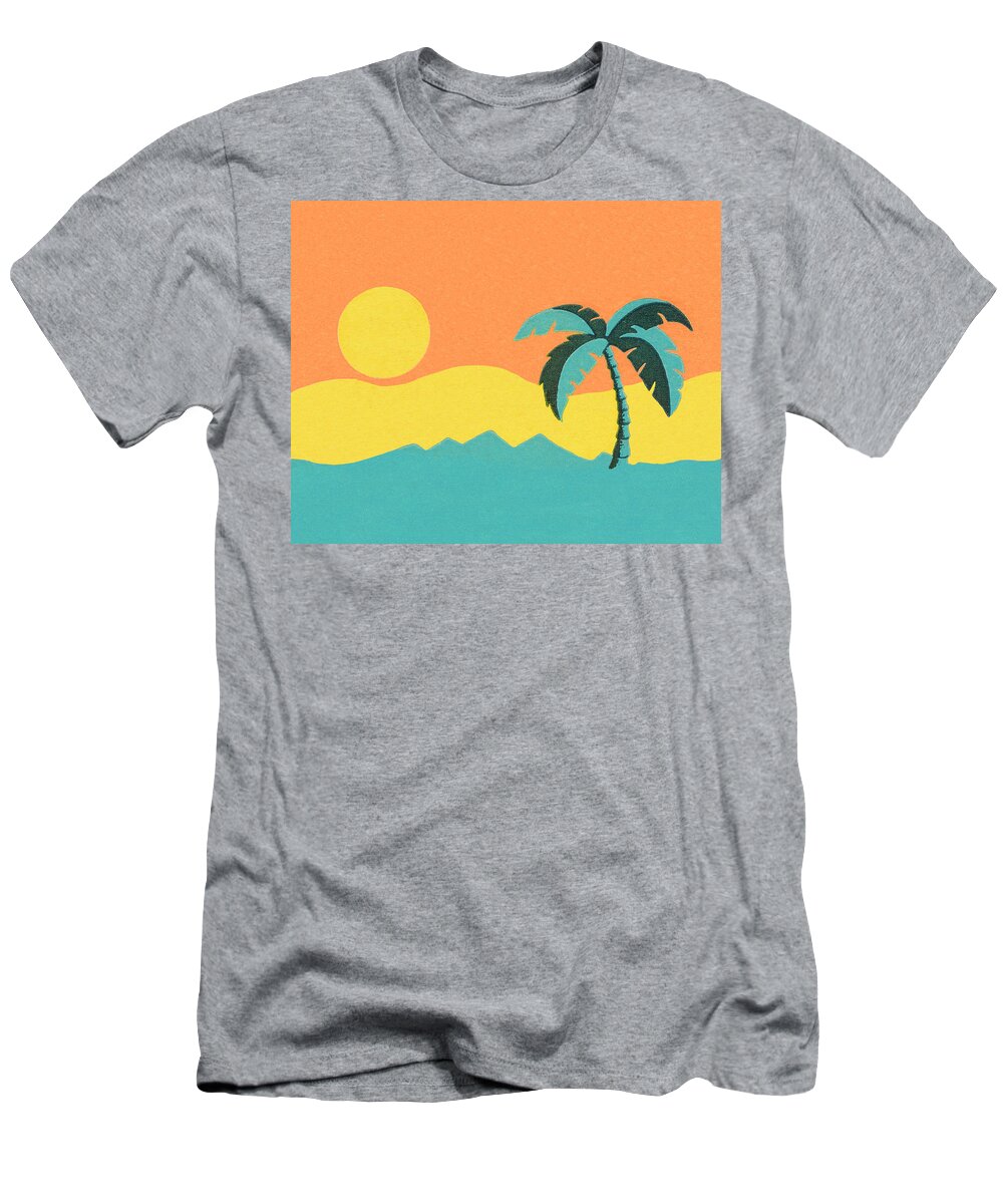 Branch T-Shirt featuring the drawing Tropical Sunset by CSA Images