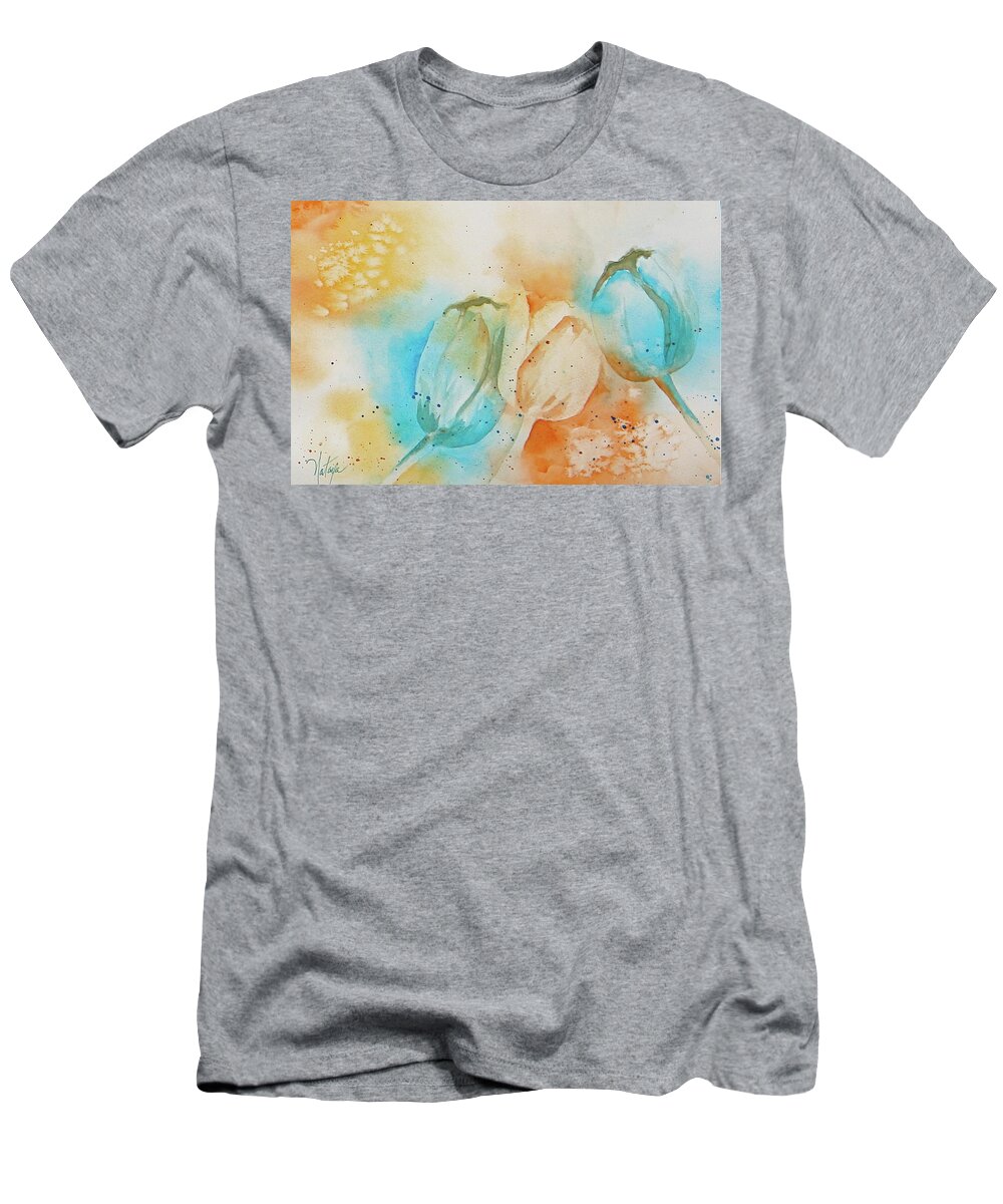 Tulips T-Shirt featuring the painting Tulips In Blue by Nataya Crow