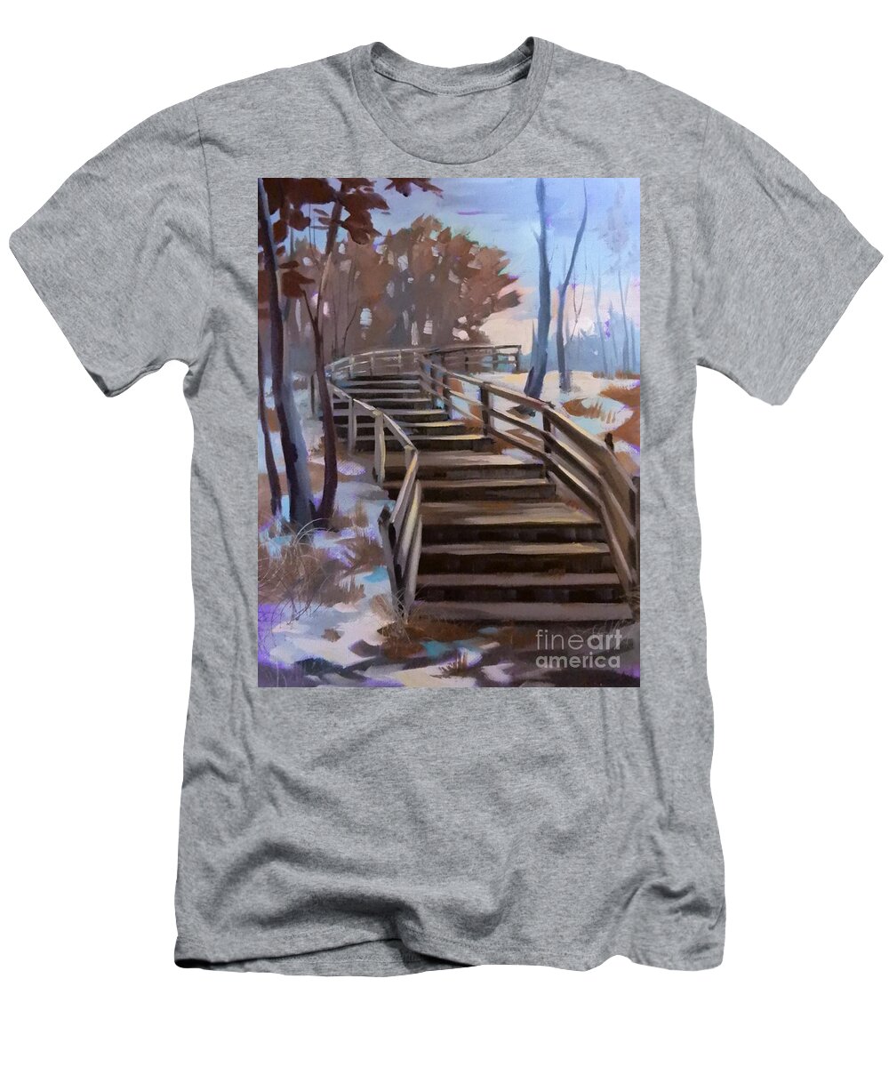 Landscape T-Shirt featuring the painting Twilight Stairs by K M Pawelec