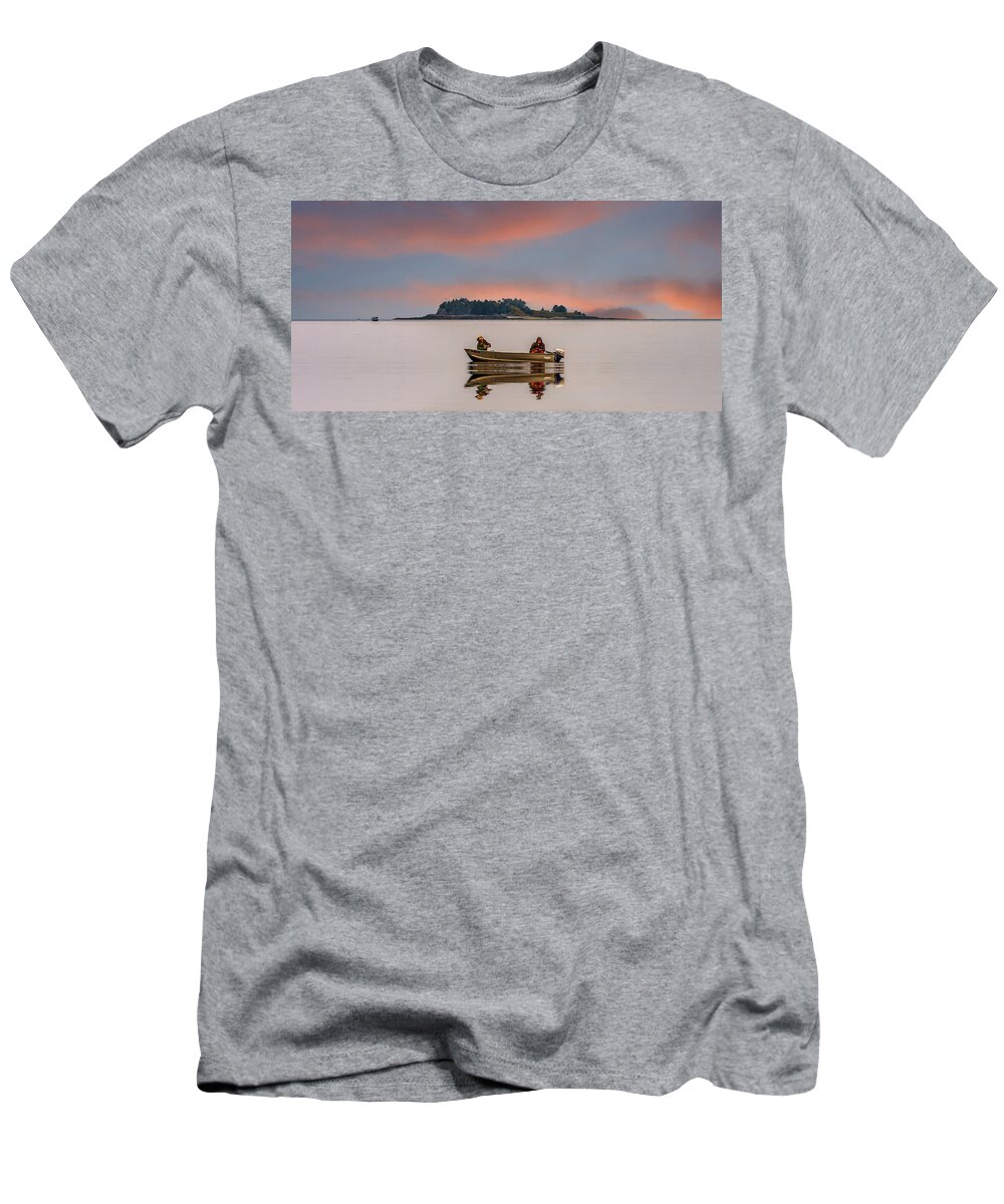Alaska T-Shirt featuring the photograph Two Fisherman on Foggy Alaska Waterway by Darryl Brooks