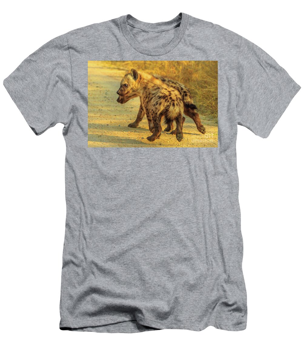 Hyena T-Shirt featuring the photograph Two Hyena cubs by Benny Marty