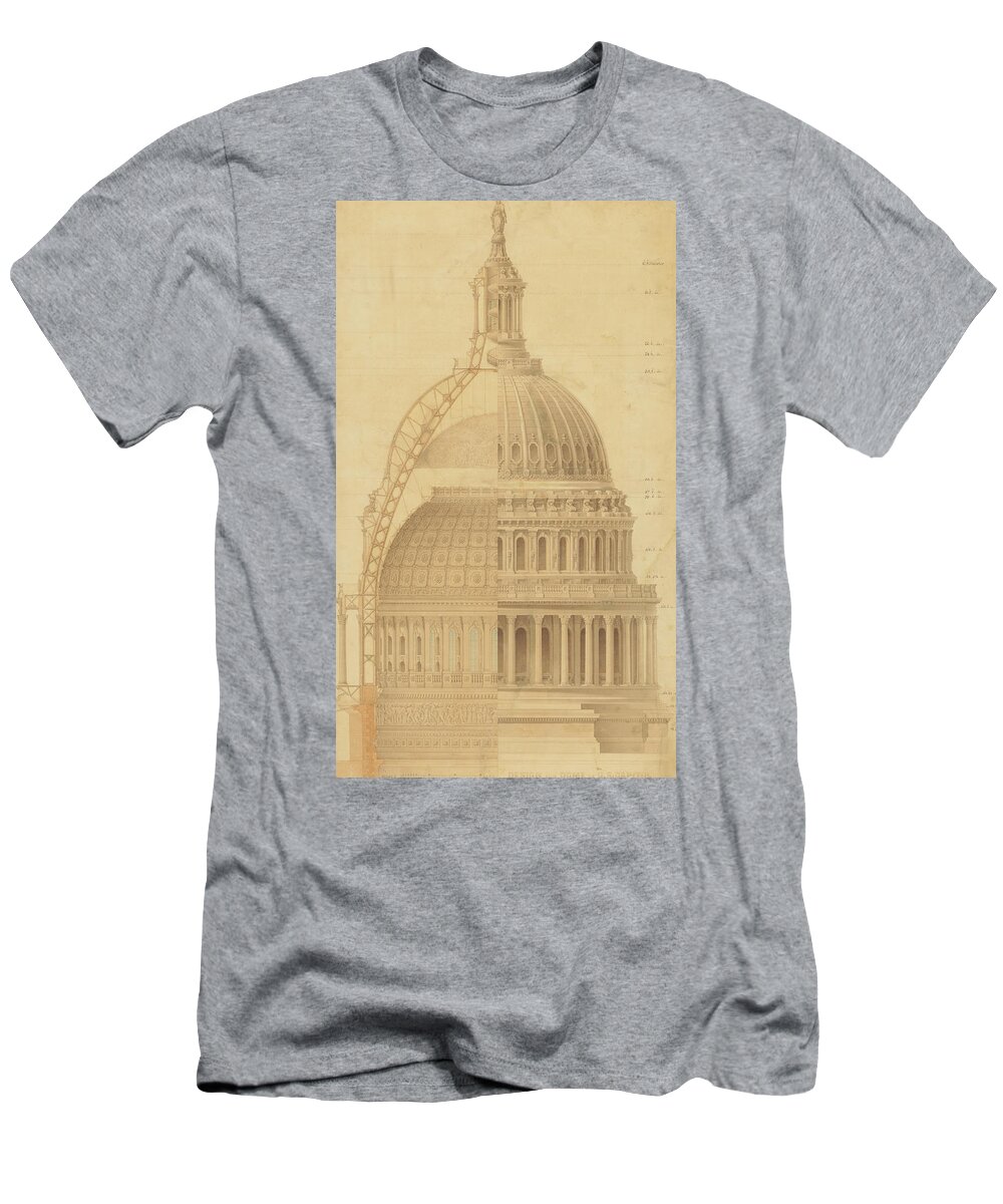 Thomas Ustick Walter T-Shirt featuring the drawing United States Capitol, Section of Dome, 1855 by Thomas Ustick Walter