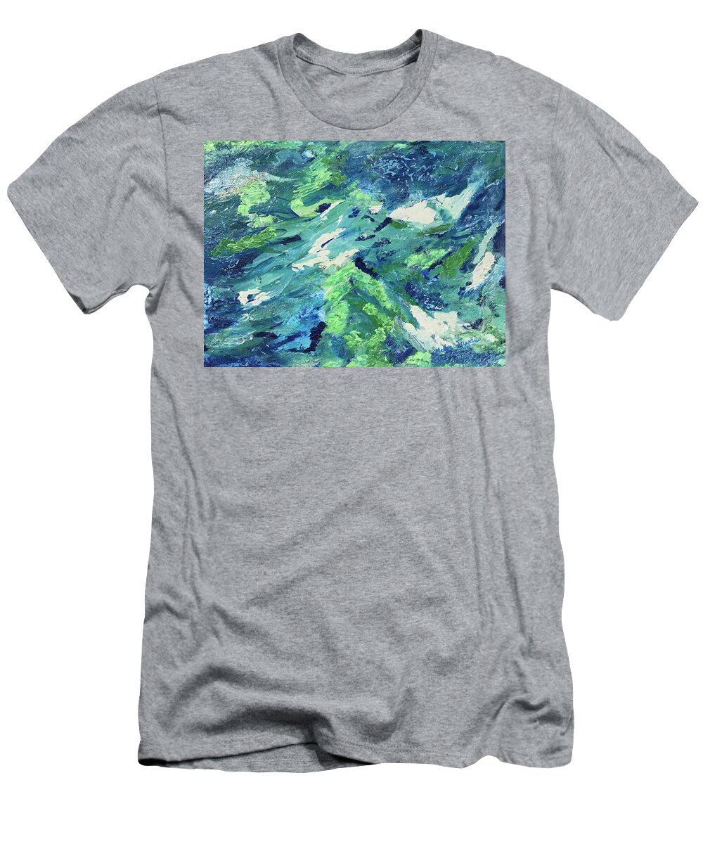 Blue. Green Turquoise Sea Idea Alive Horizon Mediterranean Sea - Turkey T-Shirt featuring the painting Urla Horizon by Medge Jaspan