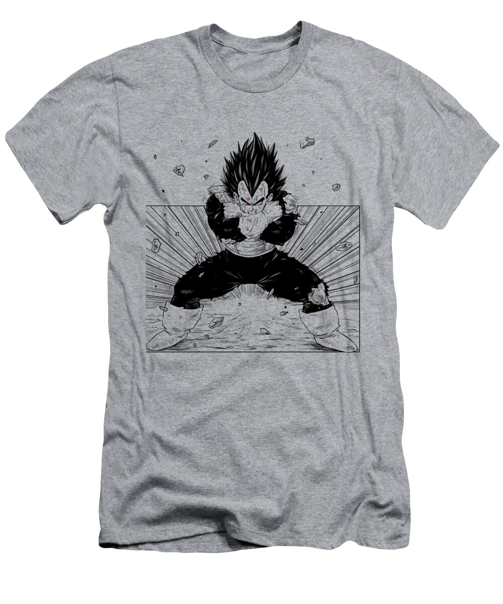 Drawing T-Shirt featuring the drawing Vegeta black and white by Darko B